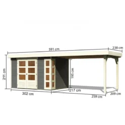 Abri De Jardin En Bois Massif Gris Terre 6,55m² Kerko 4 Avec Appentis 280cm – Karibu -Jardin Abri Boutique abri de jardin en bois massif gris terre 655m kerko 4 avec appentis 280cm woodfeeling 2