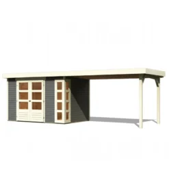 Abri De Jardin En Bois Massif Gris Terre 6,55m² Kerko 4 Avec Appentis 280cm – Karibu -Jardin Abri Boutique abri de jardin en bois massif gris terre 655m kerko 4 avec appentis 280cm woodfeeling 3