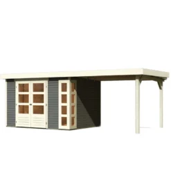 Abri De Jardin En Bois Massif Gris Terre 7,43m² Kerko 5 Avec Appentis 280cm – Karibu -Jardin Abri Boutique abri de jardin en bois massif gris terre 743m kerko 5 avec appentis 280cm woodfeeling 2