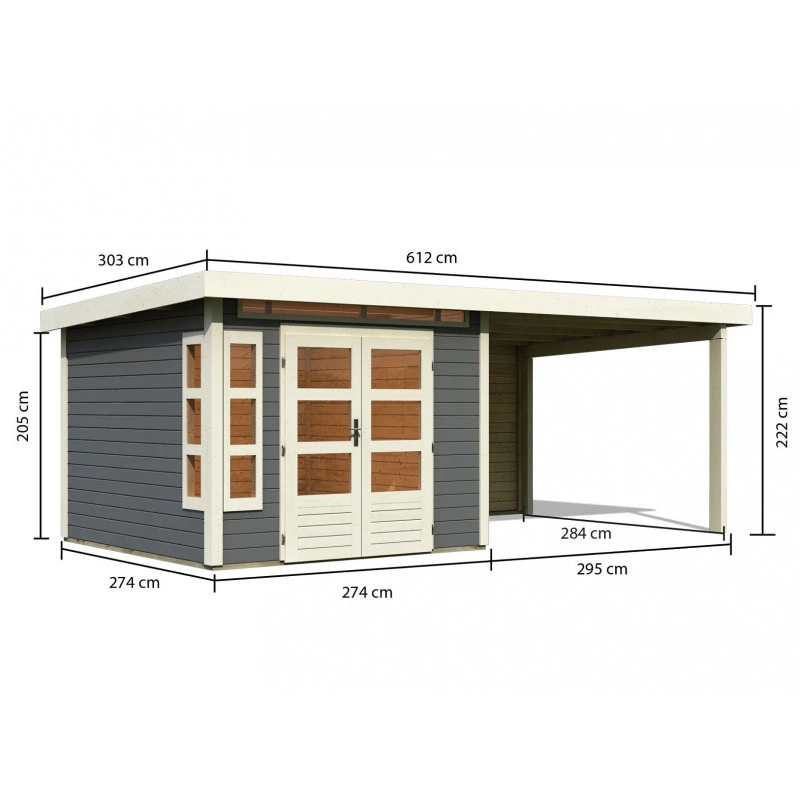Abri De Jardin En Bois Massif Gris Terre 7,50m² Kastorf 6 Avec Appentis 320cm Et Paroi Arrière – Karibu 2 Abri De Jardin En Bois Massif Gris Terre 7,50m² Kastorf 6 Avec Appentis 320cm Et Paroi Arrière – Karibu – Image 2