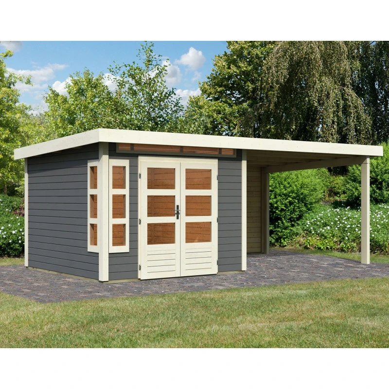 Abri De Jardin En Bois Massif Gris Terre 7,50m² Kastorf 6 Avec Appentis 320cm Et Paroi Arrière – Karibu 1 Abri De Jardin En Bois Massif Gris Terre 7,50m² Kastorf 6 Avec Appentis 320cm Et Paroi Arrière – Karibu
