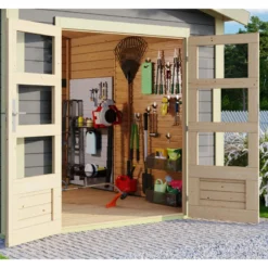 Abri De Jardin En Bois Massif Gris Terre 9,24m² Theres 7 Avec Un Auvent – Karibu -Jardin Abri Boutique abri de jardin en bois massif gris terre 924m theres 7 avec un auvent karibu 3