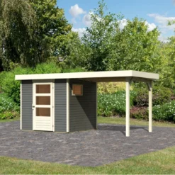 Abri De Jardin En Bois Gris Terre 4,62m² Freiburg 2 Avec Appentis De 2,40 M - Karibu