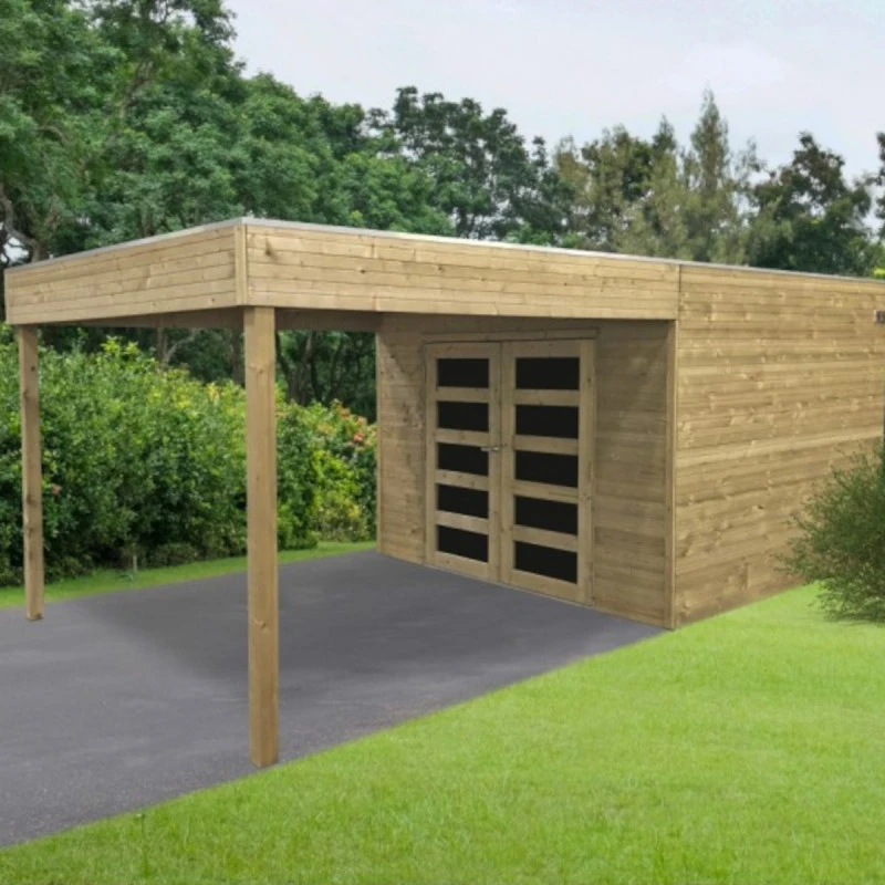 Abri De Jardin Matera 17,04m² En Bois Traité Autoclave 19mm Avec Terrasse Couverte - SOLID 1 Abri De Jardin Matera 17,04m² En Bois Traité Autoclave 19mm Avec Terrasse Couverte - SOLID