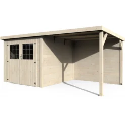 Abri De Jardin Paradis + Appentis 12,26m² En Bois Massif 19mm Avec Double Porte – Décor Et Jardin