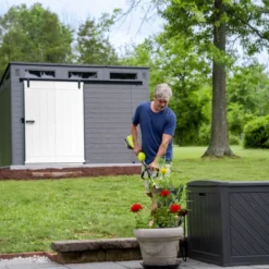 Abri De Jardin Polyéthylène 25mm Gris Foncé 7,30m² Modern + Plancher - SUNCAST -Jardin Abri Boutique abri de jardin polyethylene 25mm gris fonce 730m modern plancher suncast 2