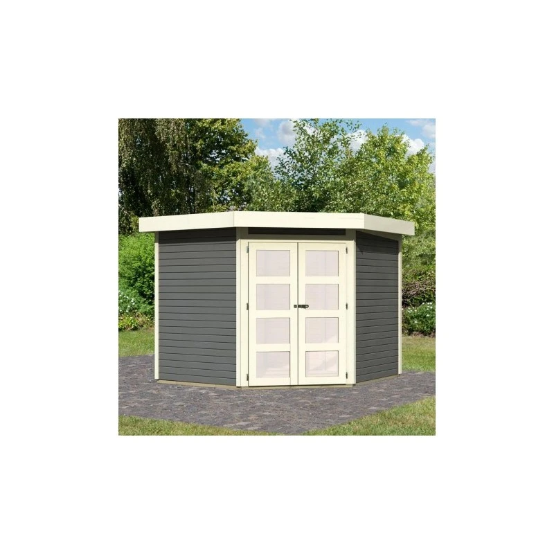 Abri De Jardin Toit Plat 5,95m² Bois Gris 19mm Goldendorf 5 - Karibu 1 Abri De Jardin Toit Plat 5,95m² Bois Gris 19mm Goldendorf 5 - Karibu