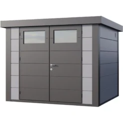 Abri En Acier Galvanisé Gris Clair 6,4m² Avec Double Porte Eleganto 2724 Telluria