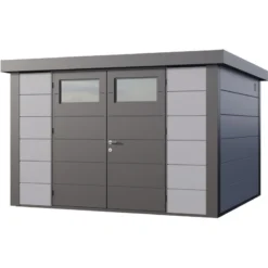 Abri En Acier Galvanisé Gris Clair 9,8m² Avec Double Porte Eleganto 3330 Telluria
