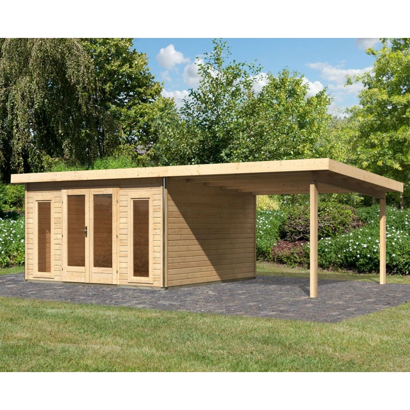 Abri Toit Plat 13,60m² Bois Massif 40mm Radeburg 3 Avec Appentis 330cm – Karibu 2 Abri Toit Plat 13,60m² Bois Massif 40mm Radeburg 3 Avec Appentis 330cm – Karibu – Image 2