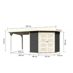 Abri Toit Plat 4,62m² Goldendorf 3 + Auvent En Bois Vitrifié Gris 19mm - Karibu -Jardin Abri Boutique abri toit plat 462m goldendorf 3 auvent en bois vitrifie gris 19mm karibu 2