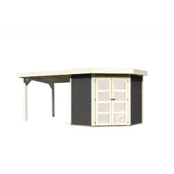 Abri Toit Plat 4,62m² Goldendorf 3 + Auvent En Bois Vitrifié Gris 19mm - Karibu -Jardin Abri Boutique abri toit plat 462m goldendorf 3 auvent en bois vitrifie gris 19mm karibu 5