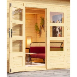 Abri Toit Plat 9,55m² Bois Massif 40mm Northeim 3 Avec Appentis 330cm – Karibu -Jardin Abri Boutique abri toit plat 955m bois massif 40mm northeim 3 avec appentis 330cm woodfeeling 4