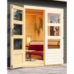 Abri Toit Plat 9,55m² Bois Massif Gris Terre 40mm Northeim 3 Avec Appentis 330cm – Karibu -Jardin Abri Boutique abri toit plat 955m bois massif gris terre 40mm northeim 3 avec appentis 330cm woodfeeling 4