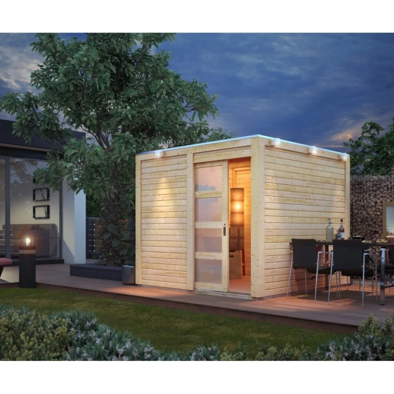 Abri Toit Plat En Bois Massif 19mm Qubic 6,05m² - Karibu 1 Abri Toit Plat En Bois Massif 19mm Qubic 6,05m² - Karibu