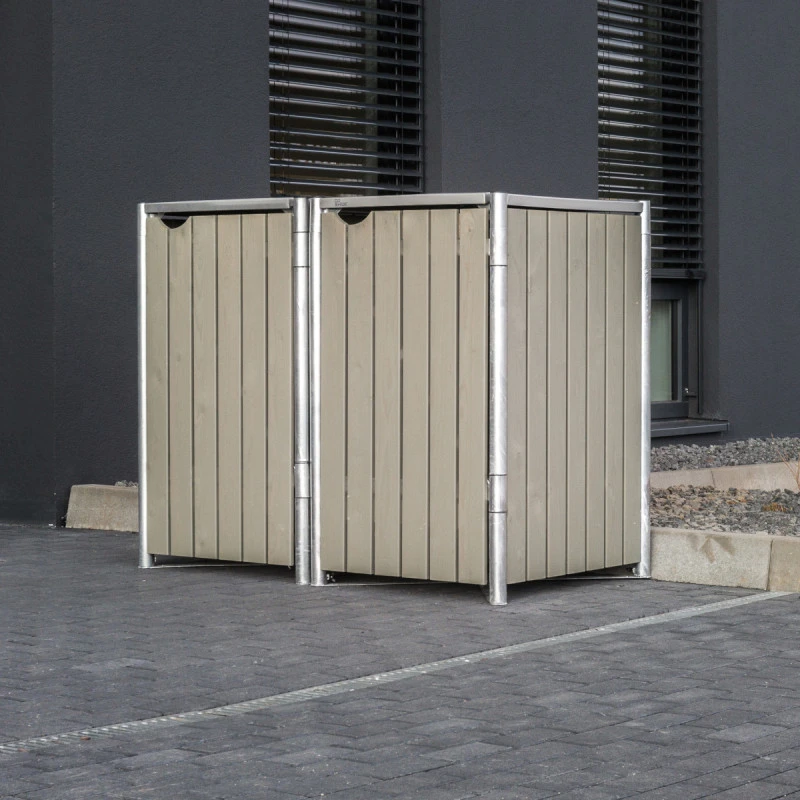 Cache-poubelle 2 Compartiments Müllbox En Bois Traité Gris 2x140L – HIDE 3 Cache-poubelle 2 Compartiments Müllbox En Bois Traité Gris 2x140L – HIDE – Image 3