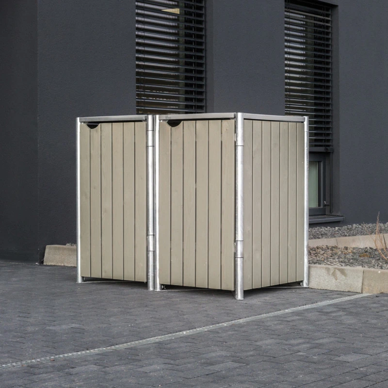 Cache-poubelle 2 Compartiments Müllbox En Bois Traité Gris 2x240L – HIDE 1 Cache-poubelle 2 Compartiments Müllbox En Bois Traité Gris 2x240L – HIDE