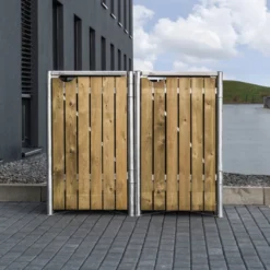 Cache-poubelle 2 Compartiments Müllbox En Bois Traité Naturel 2x240L – HIDE -Jardin Abri Boutique cache poubelle 2 compartiments mullbox en bois traite naturel 2x240l hide 3