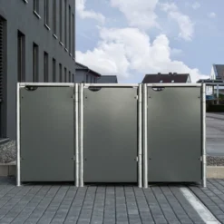 Cache-poubelle 3 Compartiments Müllbox En Aluminium Gris 3x140L – HIDE -Jardin Abri Boutique cache poubelle 3 compartiments mullbox en aluminium gris 3x140l hide 2