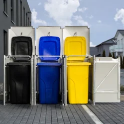 Cache-poubelle 3 Compartiments Müllbox En Aluminium Gris 3x140L – HIDE -Jardin Abri Boutique cache poubelle 3 compartiments mullbox en aluminium gris 3x140l hide 5