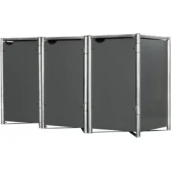Cache-poubelle 3 Compartiments Müllbox En Aluminium Gris 3x240L – HIDE -Jardin Abri Boutique cache poubelle 3 compartiments mullbox en aluminium gris 3x240l hide 2