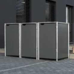 Cache-poubelle 3 Compartiments Müllbox En Aluminium Gris 3x240L – HIDE