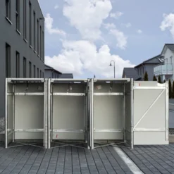 Cache-poubelle 3 Compartiments Müllbox En Aluminium Gris 3x240L – HIDE -Jardin Abri Boutique cache poubelle 3 compartiments mullbox en aluminium gris 3x240l hide 4