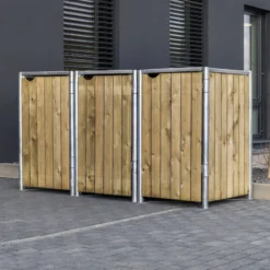 Cache-poubelle 3 Compartiments Müllbox En Bois Traité Naturel 3x140L – HIDE -Jardin Abri Boutique cache poubelle 3 compartiments mullbox en bois traite naturel 3x140l hide 4