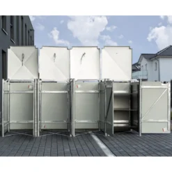 Cache-poubelle 4 Compartiments Müllbox En Aluminium Gris 4x140L – HIDE -Jardin Abri Boutique cache poubelle 4 compartiments mullbox en aluminium gris 4x140l hide 2