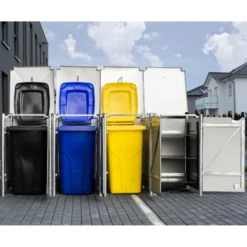 Cache-poubelle 4 Compartiments Müllbox En Aluminium Gris 4x140L – HIDE -Jardin Abri Boutique cache poubelle 4 compartiments mullbox en aluminium gris 4x140l hide 3