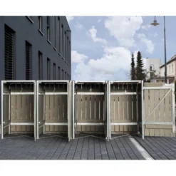 Cache-poubelle 4 Compartiments Müllbox En Bois Traité Gris 4x140L – HIDE -Jardin Abri Boutique cache poubelle 4 compartiments mullbox en bois traite gris 4x140l hide 2