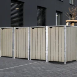 Cache-poubelle 4 Compartiments Müllbox En Bois Traité Gris 4x240L – HIDE