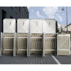 Cache-poubelle 4 Compartiments Müllbox En Bois Traité Gris 4x240L – HIDE -Jardin Abri Boutique cache poubelle 4 compartiments mullbox en bois traite gris 4x240l hide 3