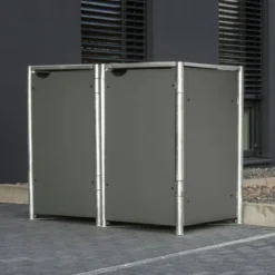 Cache-poubelle 2 Compartiments Müllbox En Aluminium Gris 2x140L – HIDE -Jardin Abri Boutique cache poubelle mullbox en aluminium gris 2x140l hide 3
