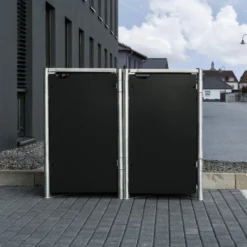 Cache-poubelle 2 Compartiments Müllbox En Aluminium Noir 2x140L – HIDE -Jardin Abri Boutique cache poubelle mullbox en aluminium noir 2x140l hide 2