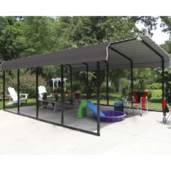 Carport à Toit En Acier Galvanisé 22,57m² Couleur Anthracite – Shelter Logic -Jardin Abri Boutique carport 2257m a toit en acier galvanise couleur anthracite shelter logic 3
