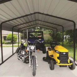 Carport à Toit En Acier Galvanisé 22,57m² Couleur Beige – Shelter Logic -Jardin Abri Boutique carport a toit en acier galvanise 2257m couleur beige shelter logic 1 4