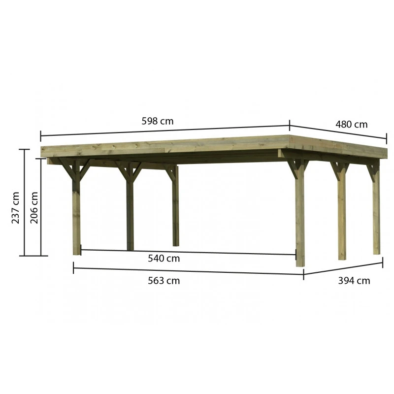 Carport Double En Bois Autoclave 28,3m² Et Toit En Acier – KARIBU 3 Carport Double En Bois Autoclave 28,3m² Et Toit En Acier – KARIBU – Image 3