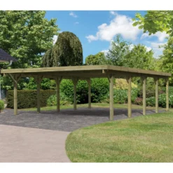 Carport Double En Bois Autoclave 50,9m² Et Toit En PVC Gris – KARIBU
