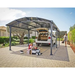 Carport En Alu Gris Et Polycarbonate 1 Voiture 23,3m² Arcadia™ 6400 – Canopia -Jardin Abri Boutique carport en alu gris et polycarbonate 1 voiture 233m arcadia 6400 canopia 5