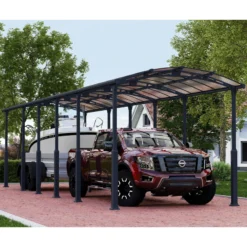 Carport En Alu Gris Et Polycarbonate 1 Voiture 46,3m² Arcadia Alpine 12700 - Canopia