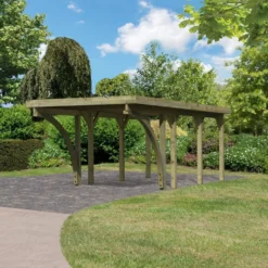 Carport En Bois Autoclave 20,9m², Toit En Acier Et Deux Poteaux En Arc – KARIBU