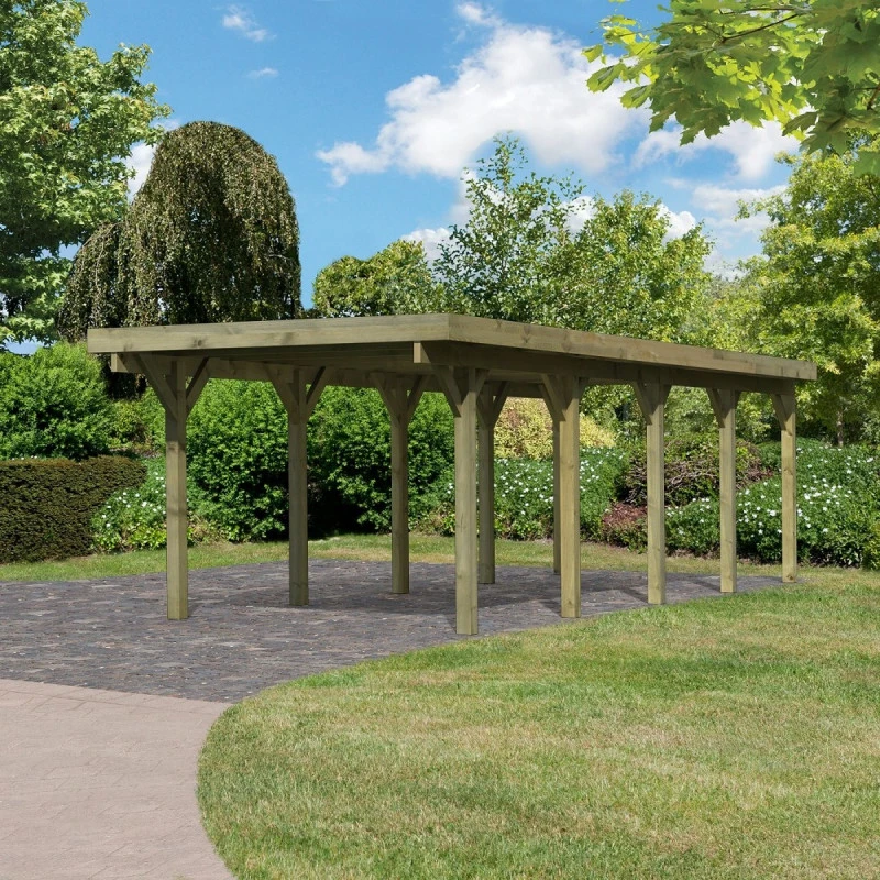 Carport En Bois Autoclave 26,9m² Et Toit En Acier – KARIBU 2 Carport En Bois Autoclave 26,9m² Et Toit En Acier – KARIBU – Image 2