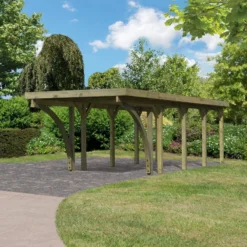 Carport En Bois Autoclave 26,9m², Toit En Acier Et Deux Poteaux En Arc – KARIBU