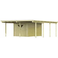 Carport En Bois Autoclave 30,35m² Avec Débarras 9m² - Karibu -Jardin Abri Boutique carport en bois autoclave 3035m avec debarras 9m karibu 3