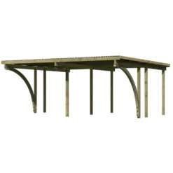 Carport En Pin Autoclave Avec Toit PVC 27,58m² + 2 Arcs D'entrée Karibu -Jardin Abri Boutique carport en pin autoclave avec toit pvc 2758m 2 arcs d entree karibu 2