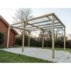 Carport En Pin Traité Autoclave 15m² Avec Couverture PVC Habrita -Jardin Abri Boutique carport en pin traite autoclave 15m avec couverture pvc habrita 2