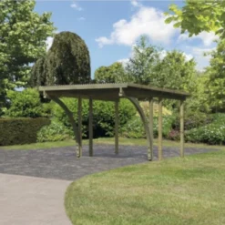 Carport Simple En Bois Autoclave Avec Toit PVC Et 2 Arcs D'entrée 14,9m² - 304x490cm - Karibu