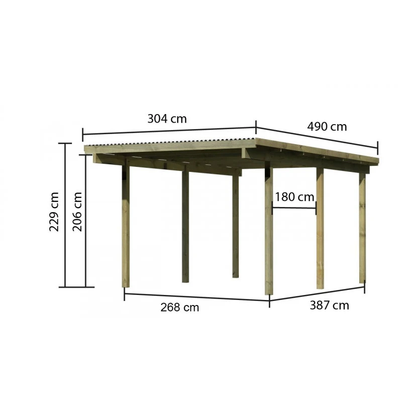 Carport Simple En Bois Autoclave Avec Toit PVC 14,9m² - 304x490cm - Karibu 5 Carport Simple En Bois Autoclave Avec Toit PVC 14,9m² - 304x490cm - Karibu – Image 5