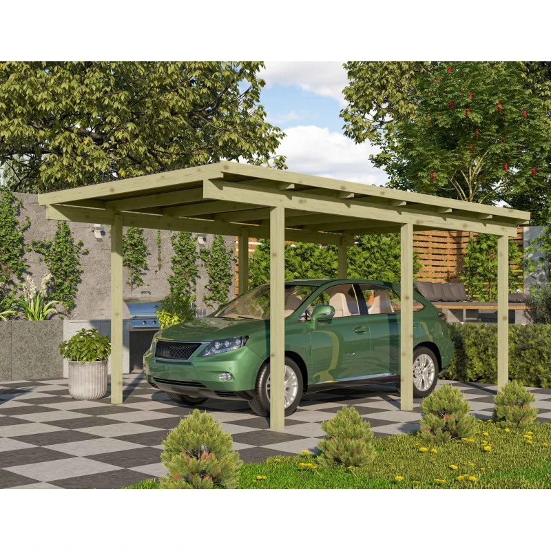 Carport Simple En Bois Autoclave Avec Toit PVC 14,9m² - 304x490cm - Karibu 1 Carport Simple En Bois Autoclave Avec Toit PVC 14,9m² - 304x490cm - Karibu